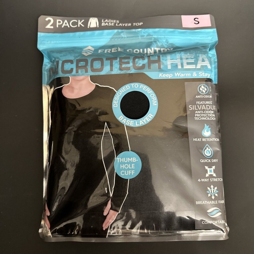 FREE‎ COUNTRY Womens Microtech Heat Base Layer Long Sleeve Top - 2 Pack Small